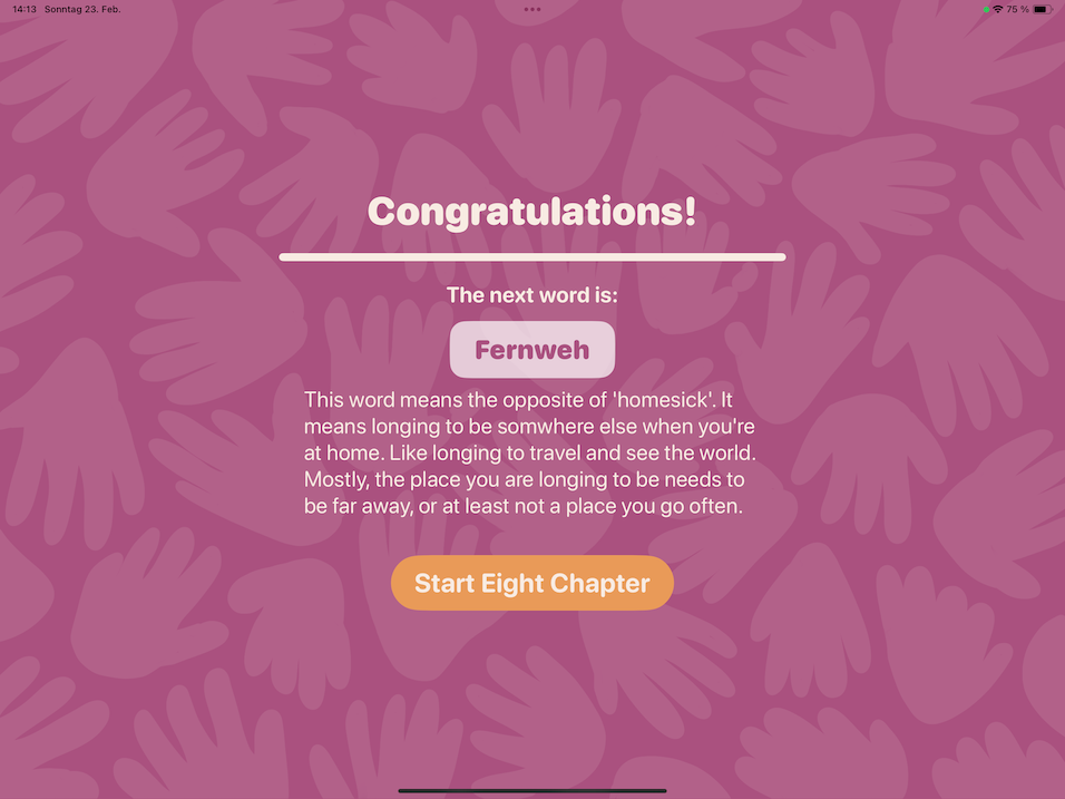 Congratulations screen in the app